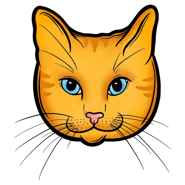 Vector un dibujo de un gato con ojos azules y nariz negra.