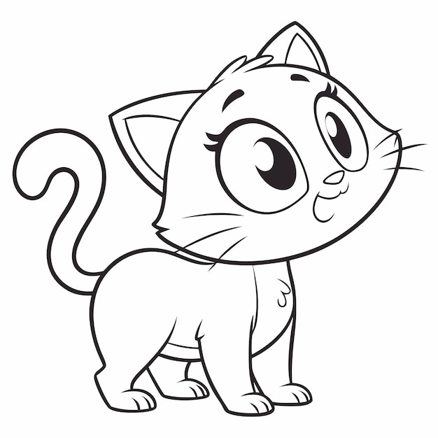 un dibujo de un gato con ojos grandes y una cola grande