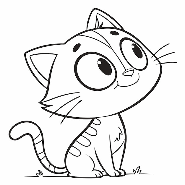 un dibujo de un gato con ojos grandes y un contorno negro