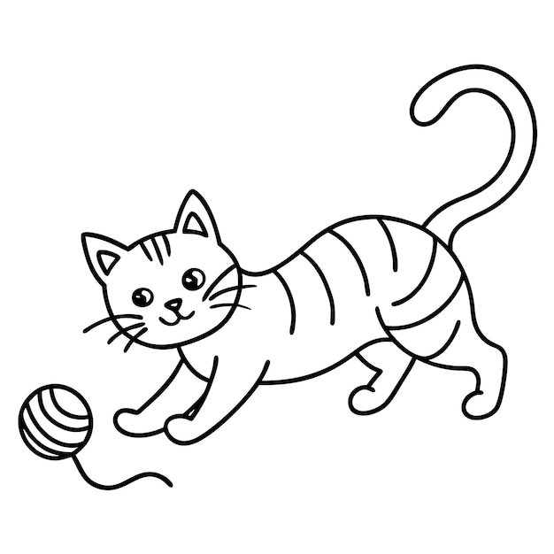 un dibujo de un gato con una pelota y la palabra gato en él