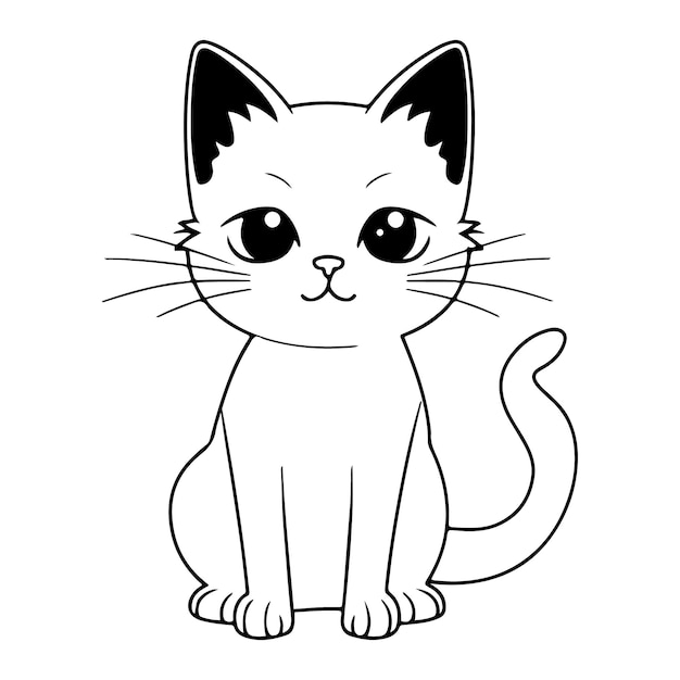 Un dibujo de un gato que está sentado sobre un fondo blanco.