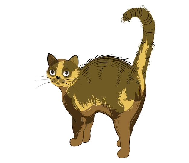 Vector un dibujo de un gato con una raya amarilla en la cola.