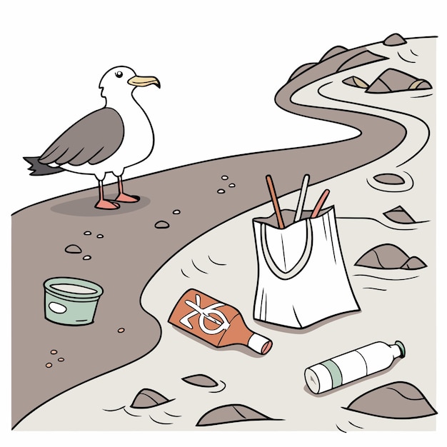 un dibujo de una gaviota y una bolsa con una etiqueta que dice " gaviota "