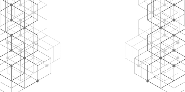 Dibujo geométrico linealFondo blanco abstracto de cubos y líneas