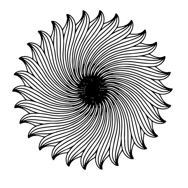 un dibujo de un girasol con un centro negro