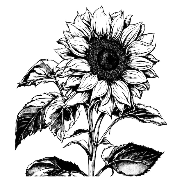 Dibujo de girasol vector realista dibujo de flores silvestres elemento de diseño floral monocromo aislado