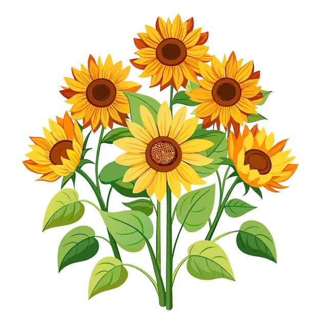 un dibujo de girasoles con una hoja verde