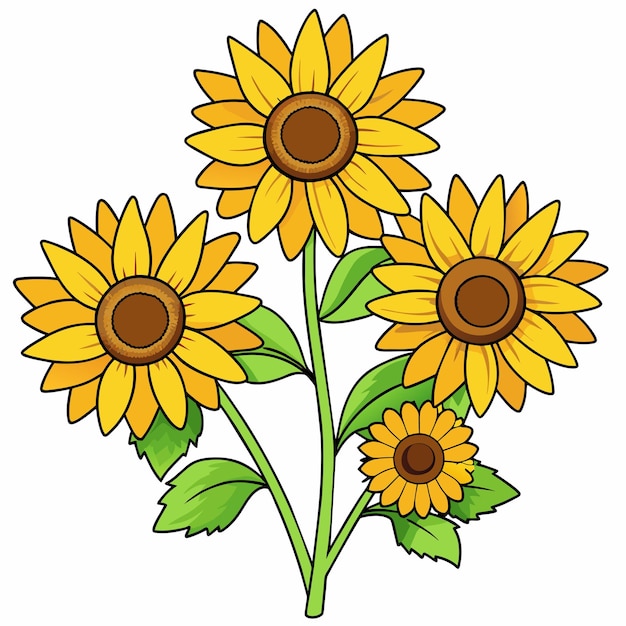 un dibujo de girasoles con un tallo verde