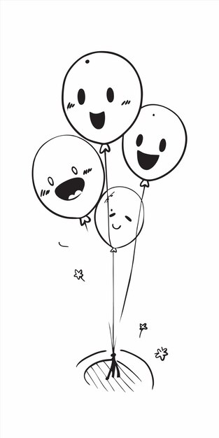 Vector un dibujo de globos con caras sonrientes y una sonrisa