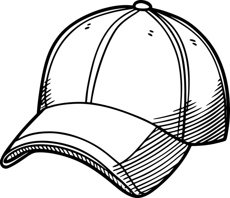 Un dibujo de una gorra de béisbol obra de arte en blanco y negro para páginas para colorear