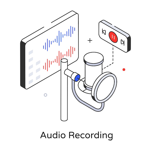 Un dibujo de grabación de audio con un altavoz y un altavoz.