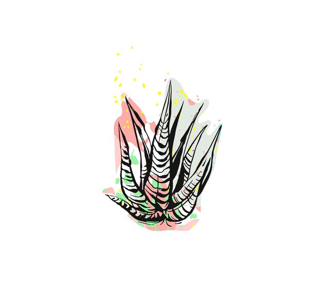 Dibujo gráfico abstracto vectorial dibujado a mano planta de aloe vera con textura a mano alzada aislada sobre fondo blanco Elementos de diseño de moda hipster inusuales únicos Arte gráfico hecho a mano