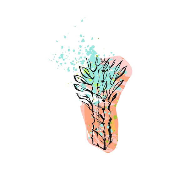 Dibujo gráfico abstracto vectorial dibujado a mano planta suculenta con textura a mano alzada aislada sobre fondo blanco elementos de diseño de moda hipster inusuales únicos arte gráfico hecho a mano
