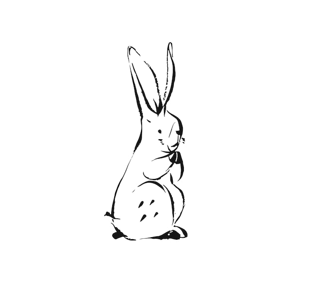 Dibujo gráfico de boceto de tinta abstracto vectorial dibujado a mano Feliz Pascua elementos de ilustraciones de conejito simple lindo para su diseño aislado sobre fondo blanco