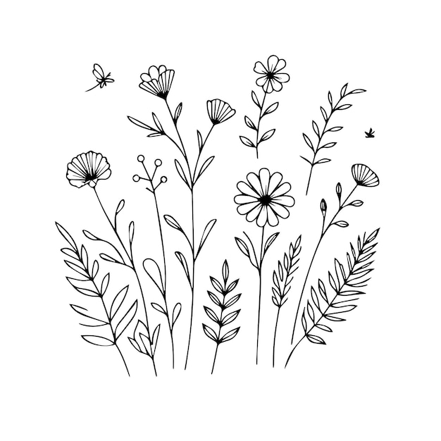 dibujo gráfico botánico minimalista diseño de tatuaje pequeño de moda elementos florales vector