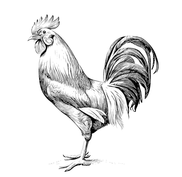 Dibujo de granja de gallos dibujado a mano ilustración vectorial.