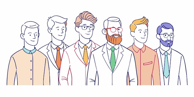 un dibujo de un grupo de hombres con gafas y corbata