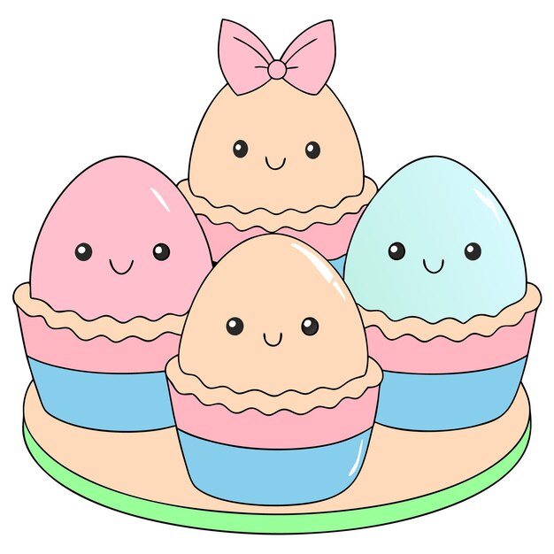 un dibujo de un grupo de huevos con un arco rosa en la parte superior