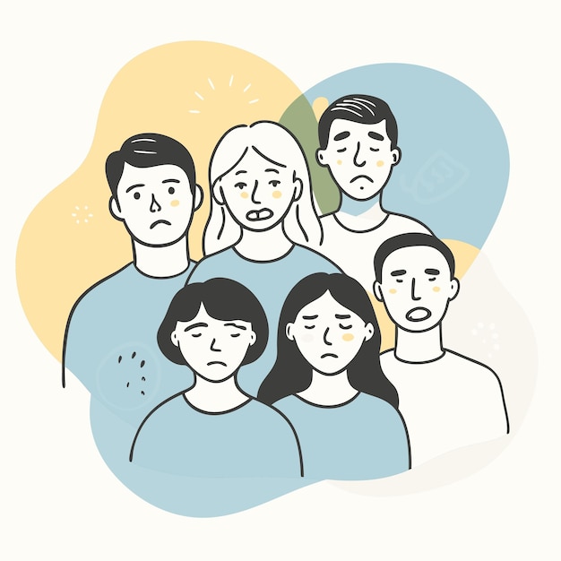 un dibujo de un grupo de personas con caras que dicen citas en él