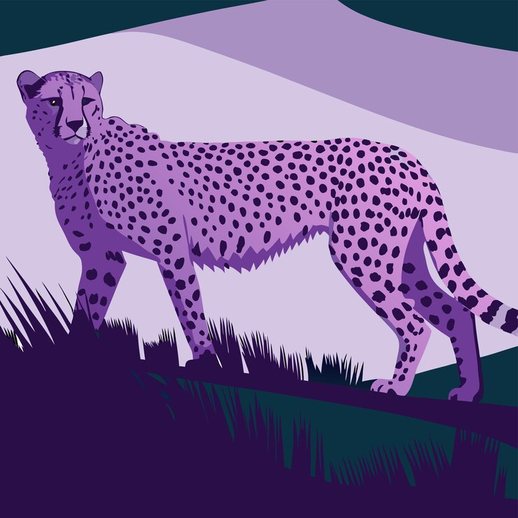 Vector un dibujo de un guepardo con un fondo púrpura