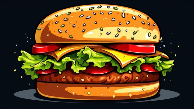 Vector un dibujo de una hamburguesa con una hoja verde en él