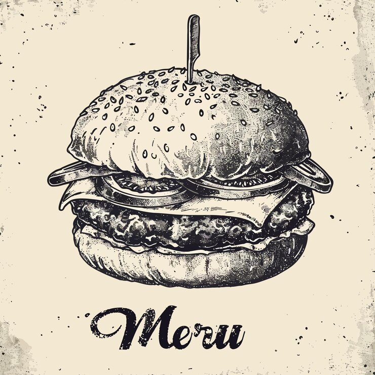 Vector un dibujo de una hamburguesa con la palabra "nik" en ella