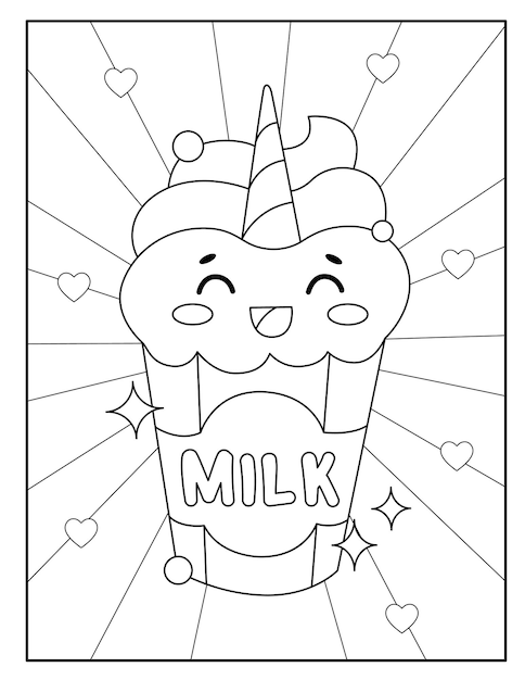 Vector dibujo de helado kawaii para colorear