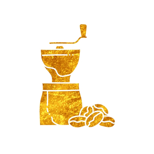 Dibujo de la herramienta del molinillo de café en estilo de color dorado