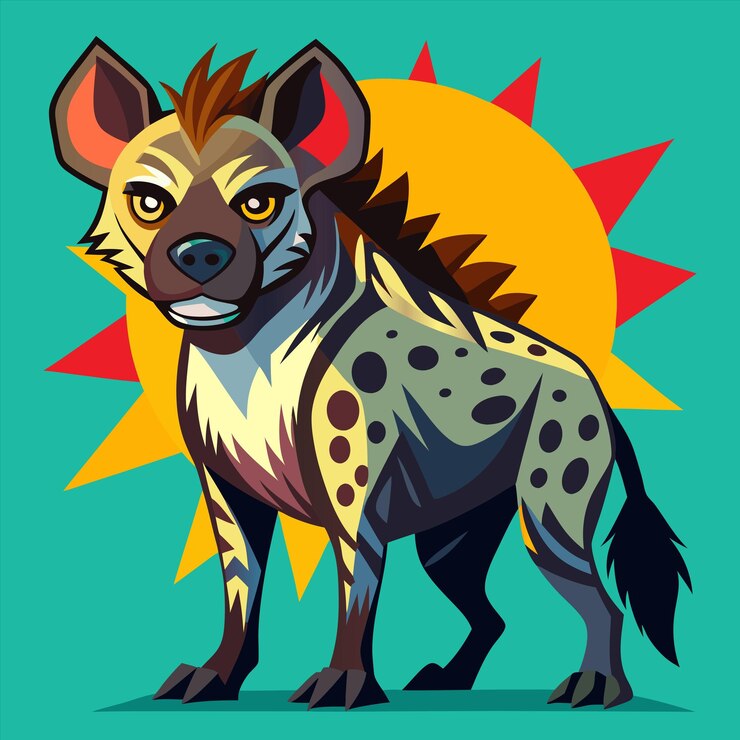 Vector un dibujo de una hiena con un fondo amarillo y un fondo azul con un fondo amarillo con un