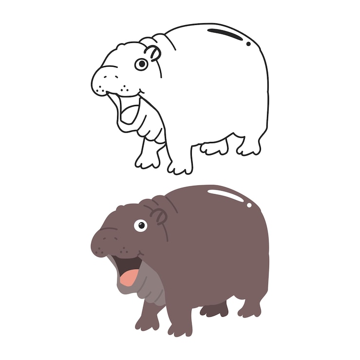 Vector dibujo de hipopótamo para colorear la página del libro