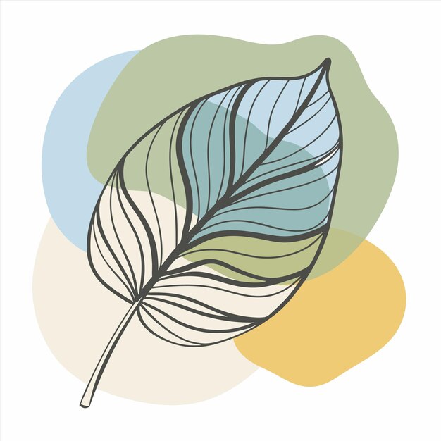 un dibujo de una hoja con un fondo azul y verde