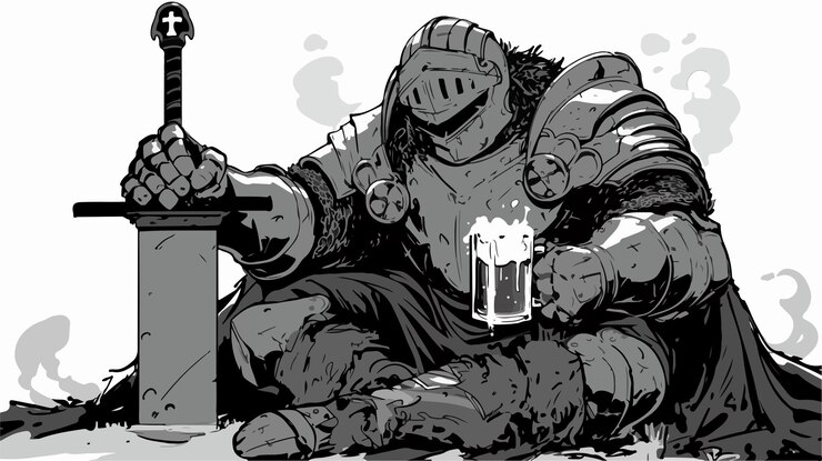 Vector un dibujo de un hombre con un arma apuntando a una cerveza