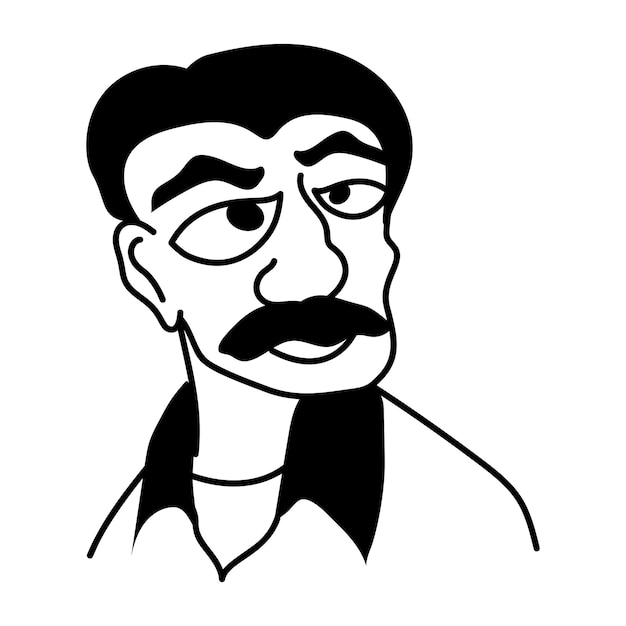 un dibujo de un hombre con bigote y bigote