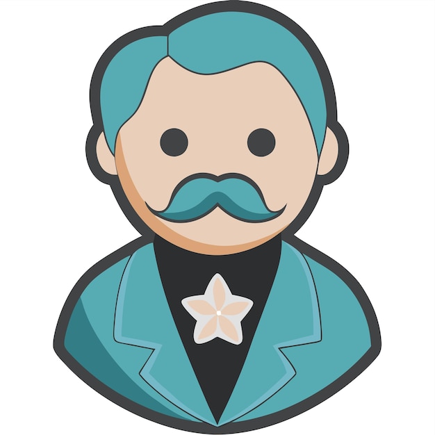 un dibujo de un hombre con bigote y un sombrero azul