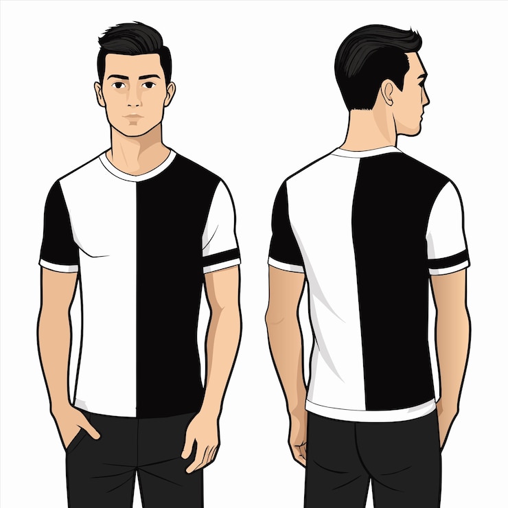 Vector un dibujo de un hombre con una camisa blanca y negra con las mangas levantadas