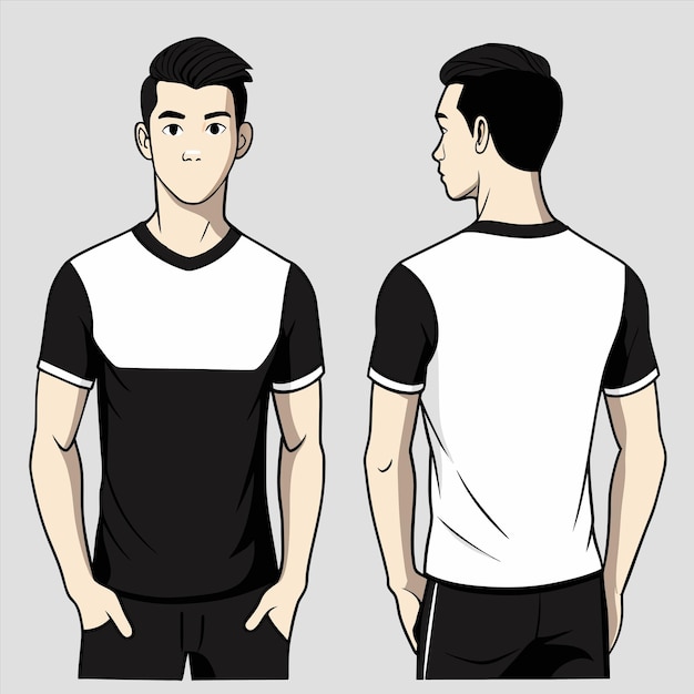 un dibujo de un hombre con una camisa blanca y negra que dice