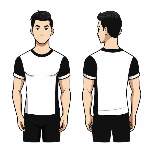 un dibujo de un hombre con una camisa blanca que dice "está usando una camisa negra y blanca"