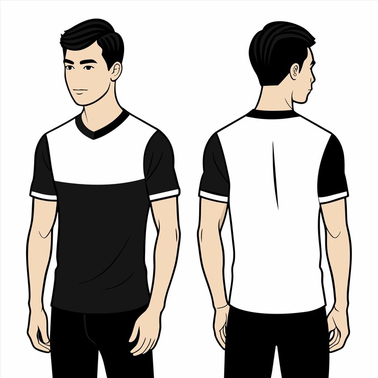 Vector un dibujo de un hombre con una camisa negra y blanca con la palabra "él es"