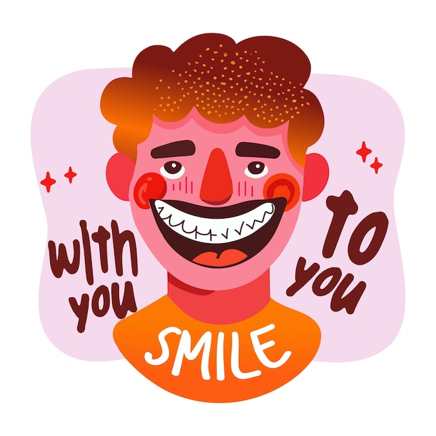 un dibujo de un hombre con una cara graciosa y con las palabras sonreír contigo