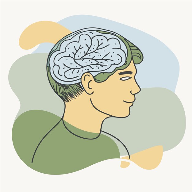 un dibujo de un hombre con un cerebro dibujado