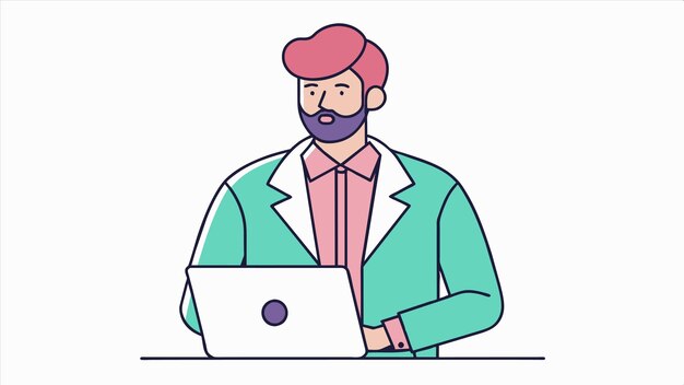 un dibujo de un hombre con una computadora portátil y un botón en su camisa