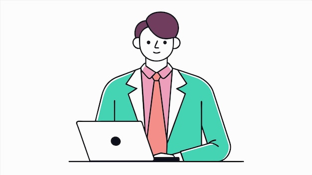 un dibujo de un hombre con una computadora portátil y un logotipo que dice "no sé qué es"