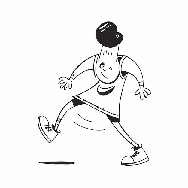 un dibujo de un hombre corriendo con una cara de dibujos animados en su cara