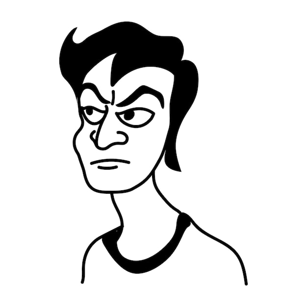 un dibujo de un hombre con una expresión enojada en su cara