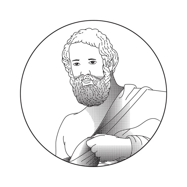Vector un dibujo de un hombre griego antiguo con barba.