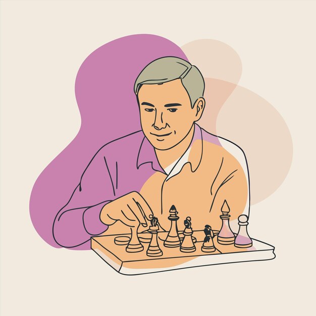 un dibujo de un hombre jugando al ajedrez con una imagen de un hombre tocando el ajedrez