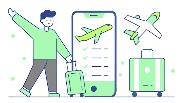 un dibujo de un hombre con una maleta y un letrero que dice aerolínea