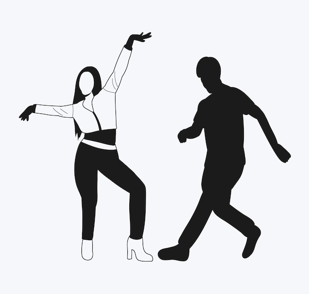 Un dibujo de un hombre y una mujer bailando en blanco y negro.