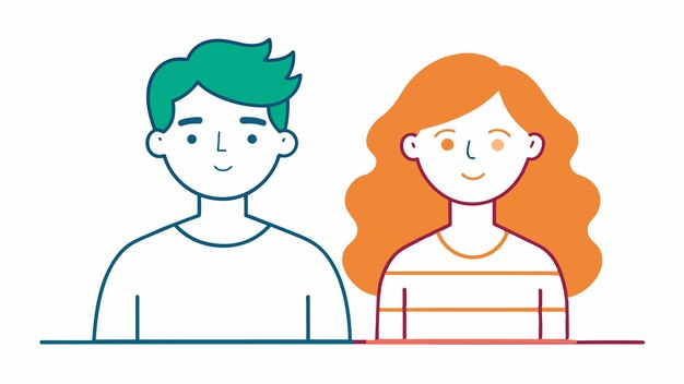 un dibujo de un hombre y una mujer con cabello verde y naranja