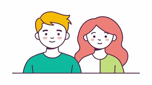 un dibujo de un hombre y una mujer con una camisa rosa y verde
